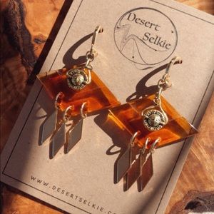 Vintage lucite sun dangle earrings tortoise shell southwestern